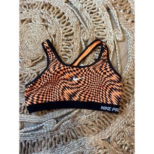 Nike‎ Pro Orange Black Checkerboard Sports Bra Women's Size L